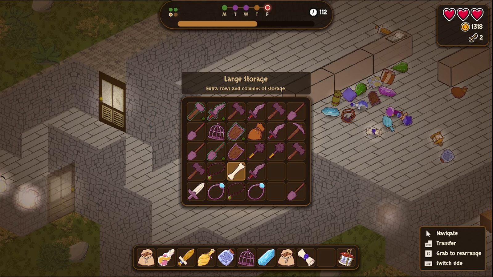 A full chest late in the week, loot piling up outside it